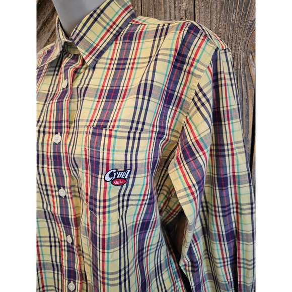 Vintage Bright plaid Cruel Girl Womens Western Button up sz S *STAIN* - Picture 2 of 8